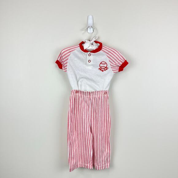Vintage Carter's Red Striped Baseball Pajamas 12 Months USA - Picture 1 of 7